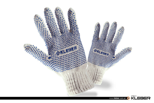 Guante Blanco con Motas Azules x 12 pares T8