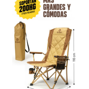 Silla Plegable "NELA" C/Portavasos y Bolsillo Beige/Marron